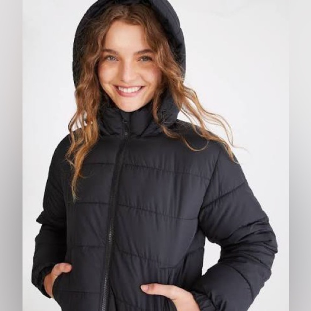 Aeropostale ReMixed Down Black Hooded Puffer Jacket Size XL